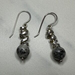 Artisan Crafted Sterling Silver Earrings with Larvikite Dangle Design‎